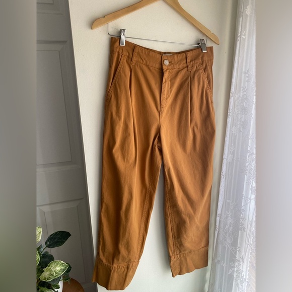 J. Crew Chino Cigarette Pants Pleated Mustard Gold Women Trousers Pencil Sz 2 - Picture 1 of 8